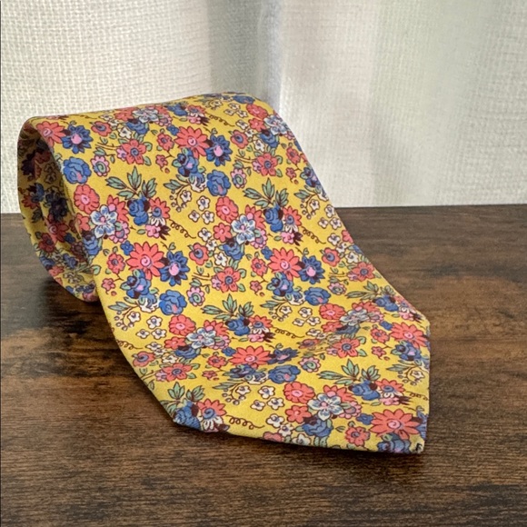 Vintage Polo Ralph Lauren Silk Tie Handmade in Italy Yellow Liberty Floral - Picture 9 of 9